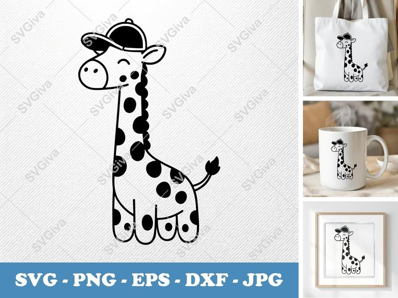 Giraffe With Hat SVG, Cute Giraffe Design, Animal Clipart PNG EPS DXF | Cricut & Silhouette Cut File