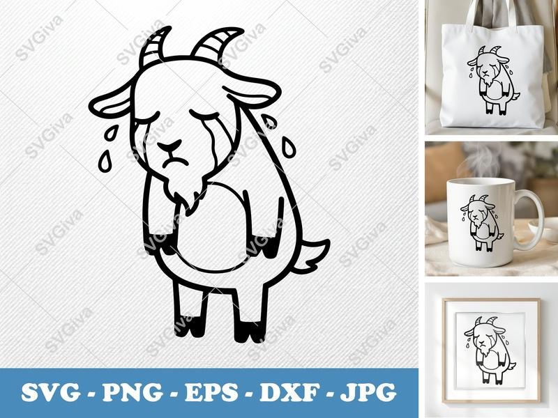 Goat Crying SVG, Friendly Rounded Bean-Shaped Cut File | PNG DXF EPS for Cricut Silhouette