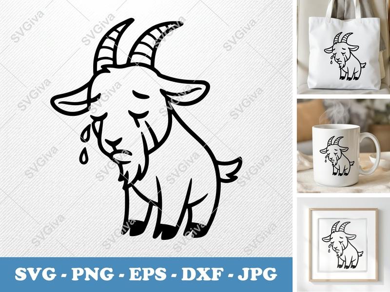 Goat Crying SVG | Minimalist Bold Outline | PNG DXF EPS | Cricut Silhouette File