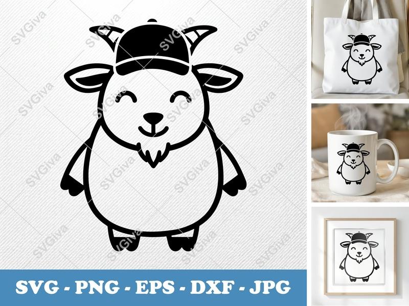 Goat in a Cap SVG | Puffy Pillow Soft Shapes | PNG DXF EPS | Cricut Silhouette Cut File