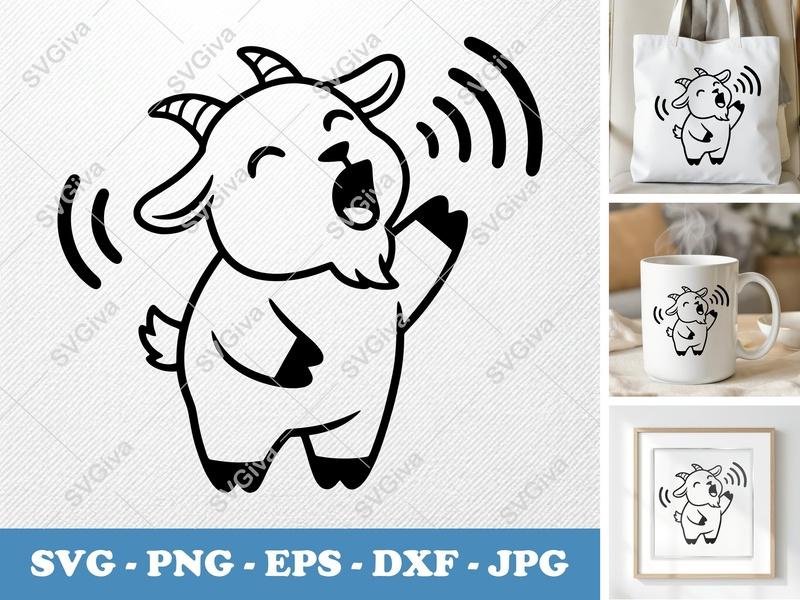 Goat Singing SVG | Puffy Cartoon Design | Inflated Animal Cut File for Cricut, Silhouette | PNG, DXF, EPS Vector