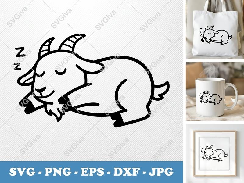 Goat Sleeping SVG | Cute Farm Animal PNG EPS DXF | Modern Cut File for Cricut, Silhouette | Baby Goat Clip Art