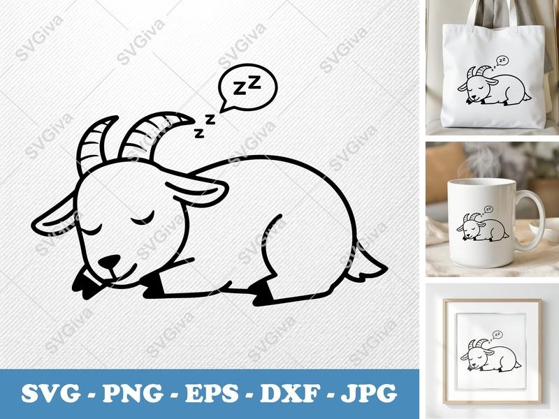 Goat Sleeping SVG PNG DXF EPS | Farm Animal Cut File for Cricut Silhouette | Cute Animal Vector Art