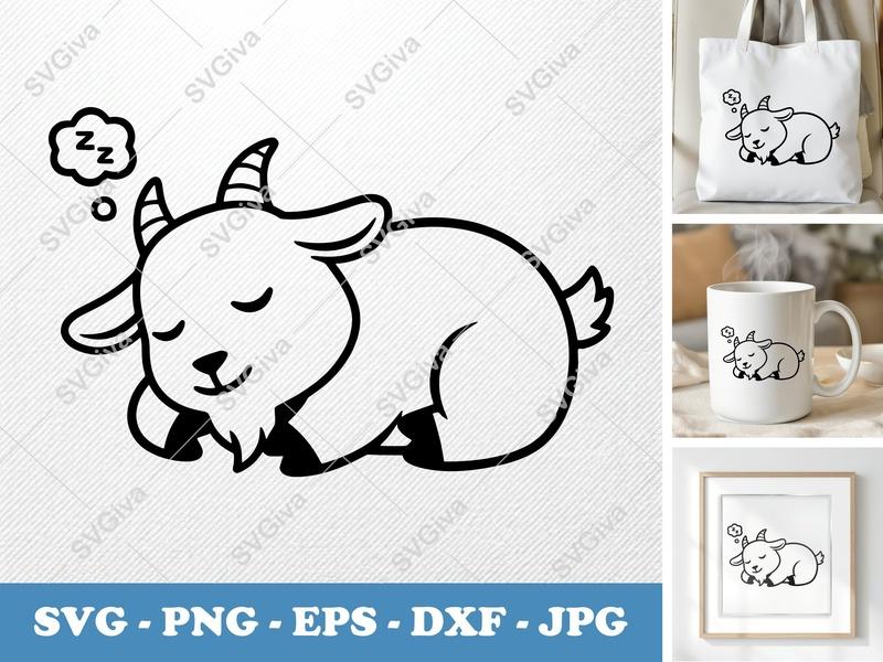 Goat Sleeping SVG | Puffy Soft Forms PNG DXF EPS | Cricut Silhouette Cut File