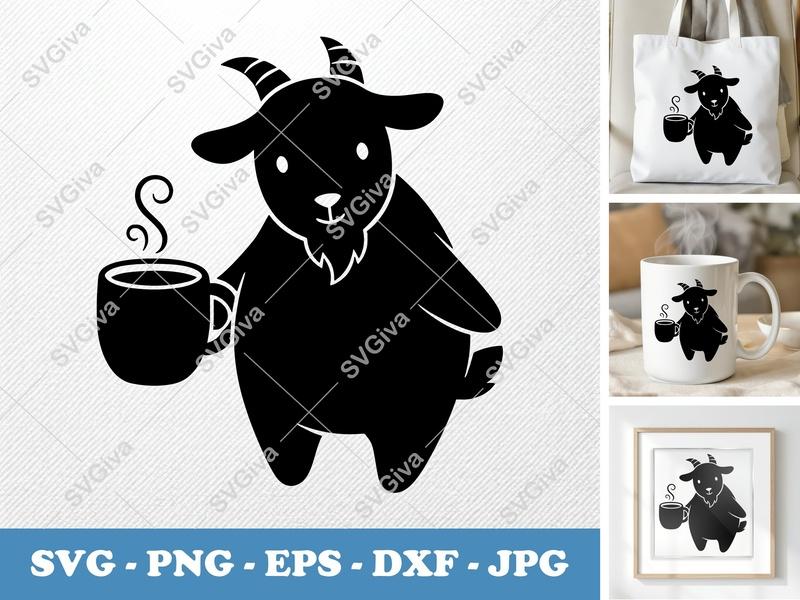 Goat SVG | Coffee Goat Cut File | Modern Farm Animal PNG, EPS, DXF for Cricut & Silhouette | Cute Mug Design