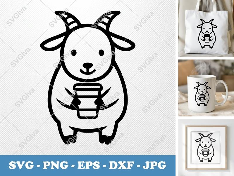 Goat SVG | Cute Goat Coffee Cup | Modern Farm Animal | PNG, EPS, DXF | Cricut & Silhouette Cut File