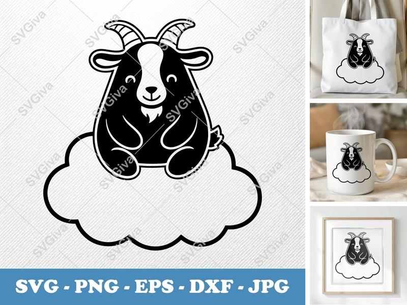 Goat SVG | Cute Modern Clean Design | Farm Animal Vector | PNG EPS DXF | Cricut Silhouette Cut File