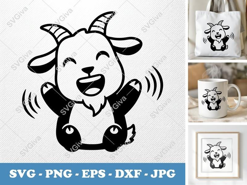 Goat SVG | Happy Cute Goat Cut File | Modern Farm Animal Design | PNG EPS DXF for Cricut Silhouette