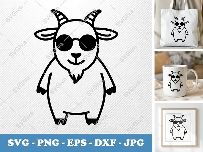 Goat Wearing Sunglasses SVG PNG DXF EPS | Cricut Silhouette Cut File Vector Art
