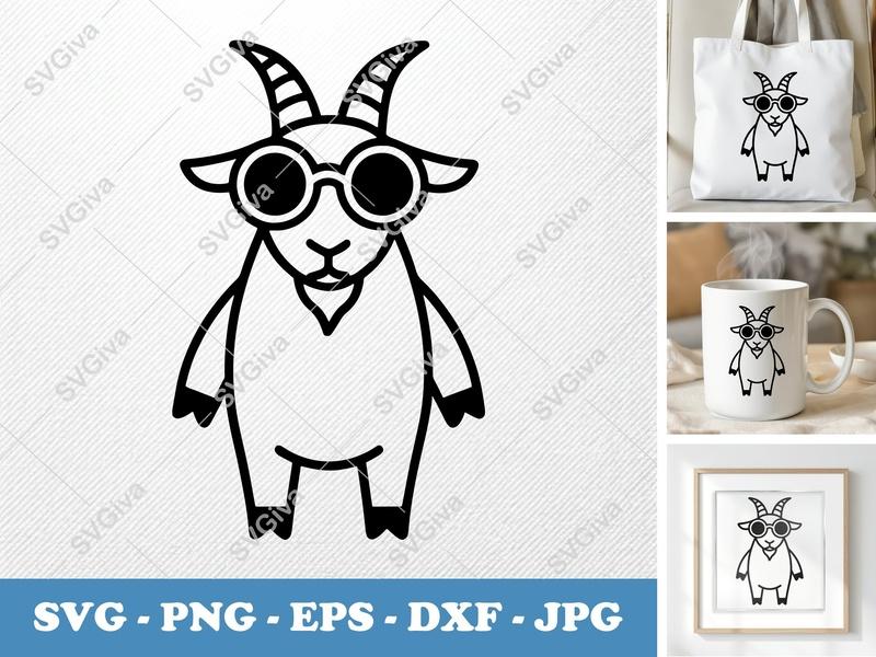 Goat Wearing Sunglasses SVG | PNG DXF EPS Cut File for Cricut Silhouette