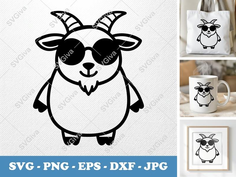 Goat Wearing Sunglasses SVG | Puffy Shapes | Pillow-Soft Cut File | PNG DXF EPS | Cricut Silhouette Design