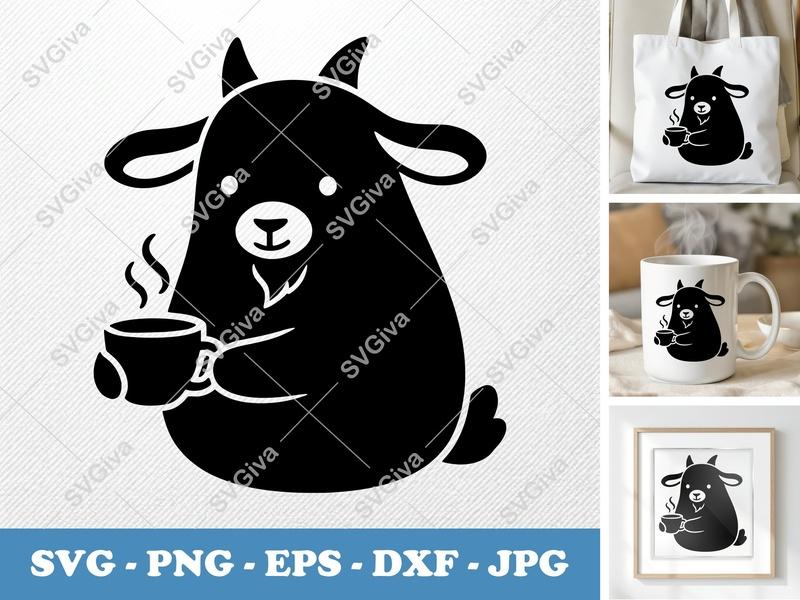Goat with Coffee SVG | Puffy Pillow Soft Shapes | PNG DXF EPS | Cricut Silhouette File
