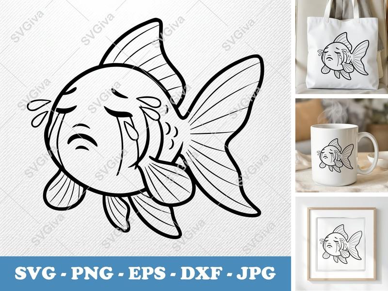 Goldfish Crying SVG | Friendly Bean-Shaped Cut File | Rounded Body Design | PNG DXF EPS | Cricut Silhouette Ready