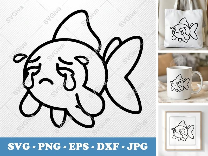 Goldfish Crying SVG PNG DXF EPS | Kawaii Fish Cut File for Cricut Silhouette