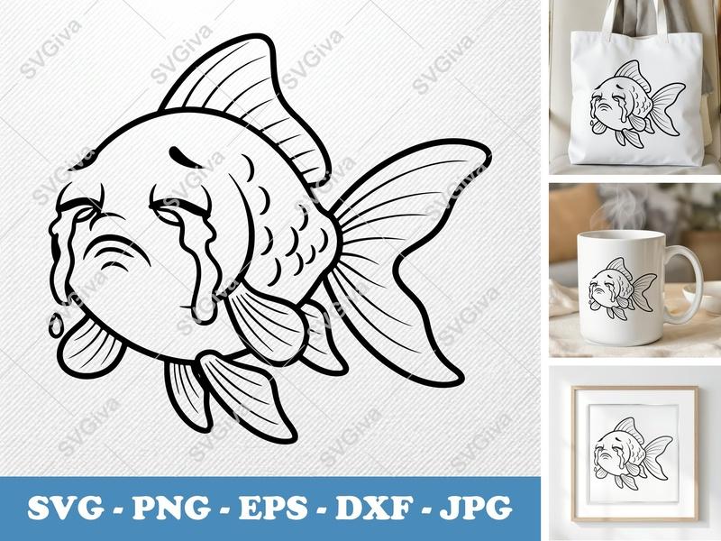 Goldfish Crying SVG, Sad Fish PNG, Cartoon EPS, Funny DXF | Cricut, Silhouette | Ocean Animal Vector Art, Clip Art