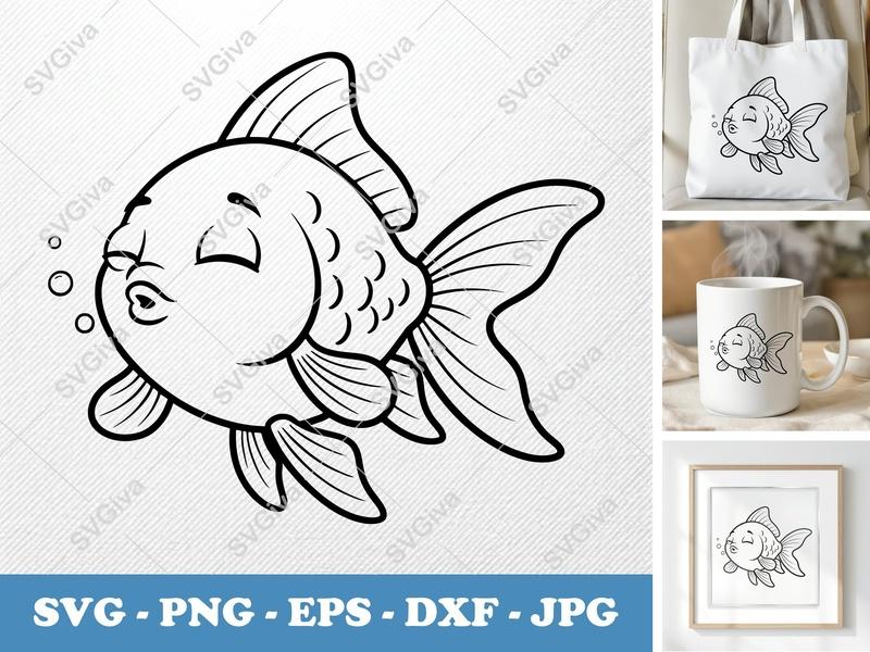 Goldfish sleeping SVG | Friendly Bean-Shaped Cut File | PNG DXF EPS | Cricut Silhouette Fish Design