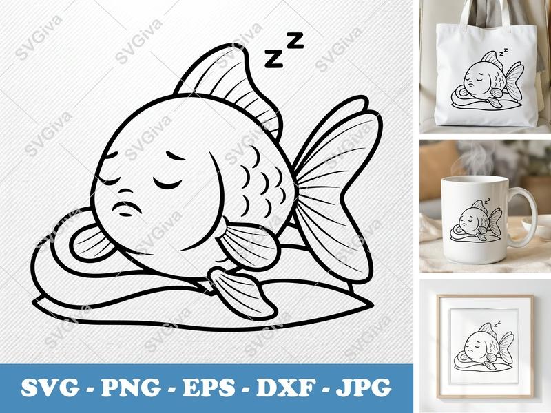Goldfish Sleeping SVG | Friendly Bean-Shaped Cut File | PNG DXF EPS for Cricut & Silhouette
