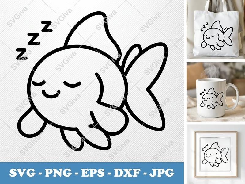 Goldfish Sleeping SVG PNG DXF EPS | Cute Fish Cut File for Cricut Silhouette