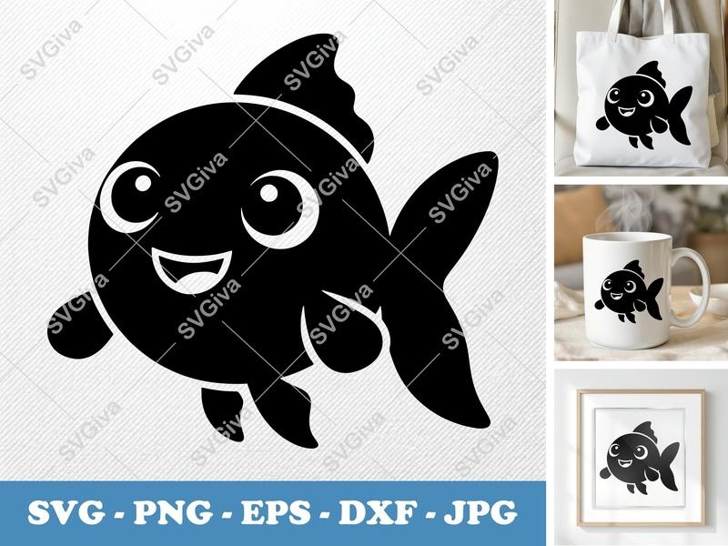 Goldfish Smiling Happily SVG PNG DXF EPS | Cute Fish Vector Cricut Silhouette Cut File
