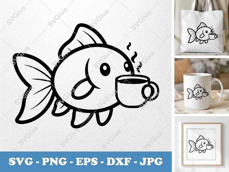 Goldfish SVG, Coffee Mug Fish, Cute Cartoon Fish, PNG EPS DXF | Cricut Silhouette Cut File