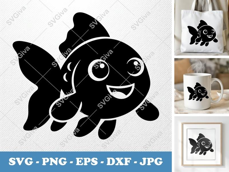 Goldfish SVG | Cute Cartoon Fish PNG EPS DXF | Cricut & Silhouette Cut File | Modern Animal Clipart | Aquatic Design