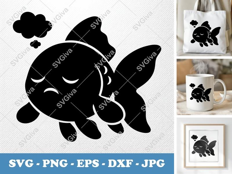 Goldfish SVG | Sad Fish Vector, Cloud Bubble | PNG EPS DXF for Cricut, Silhouette | Cute Aquatic Cut File