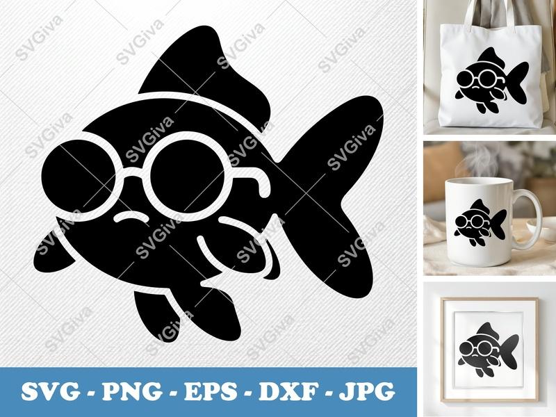 Goldfish Wearing Sunglasses SVG | Puffy Cartoon Style Cut File | PNG DXF EPS for Cricut & Silhouette