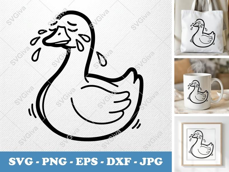 Goose Crying SVG | Double-Outline Simple Shapes | Thick Contour, Thin Lines | PNG DXF EPS | Cricut Silhouette