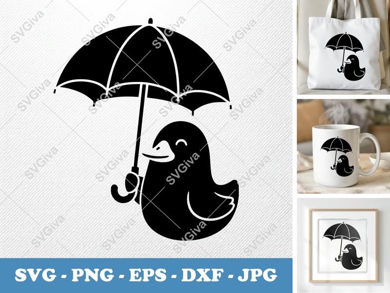 Goose holding umbrella SVG | Friendly, Bean-shaped Forms | PNG DXF EPS | Cricut Silhouette File