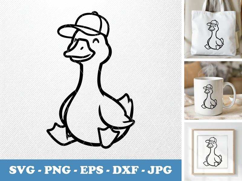 Goose in a cap SVG, Bold Contour Duck Cut File, Animal Clipart, Cricut Silhouette Svg Files, PNG EPS DXF Vector