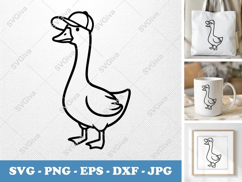 Goose in a Cap SVG | Cute Animal Cut File PNG DXF EPS for Cricut Silhouette
