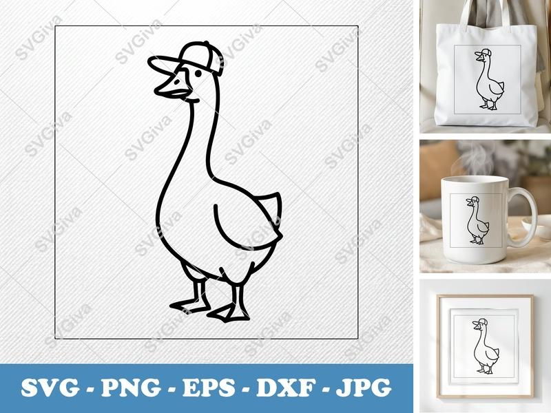 Goose in a Cap SVG | Duck Animal Cut File PNG DXF EPS Cricut Silhouette