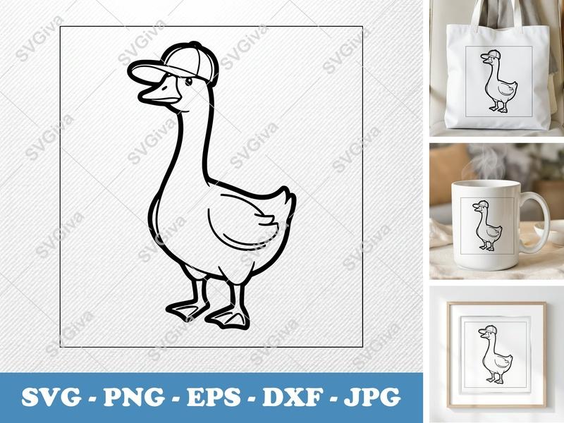 Goose in a Cap SVG PNG DXF EPS | Animal Cut File for Cricut Silhouette | Farm Bird Vector Art