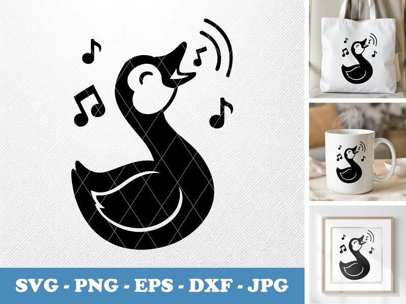 Goose singing Soft Puffy SVG, Cute Animal Svg, Music Notes Clipart, Cricut Cut File, Silhouette Design, PNG DXF EPS Vector
