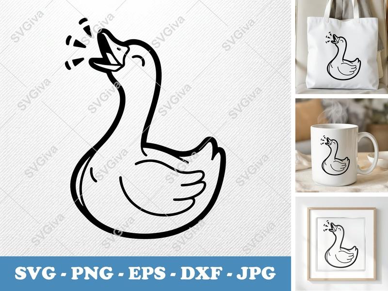 Goose Singing SVG | Double-Outline Minimalist Cut File | PNG DXF EPS for Cricut & Silhouette