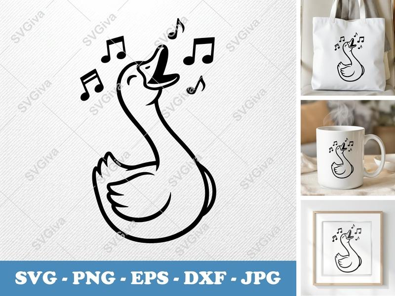 Goose Singing SVG | Musical Notes Cut File for Cricut, Silhouette | Farm Animal Vector, PNG, EPS, DXF