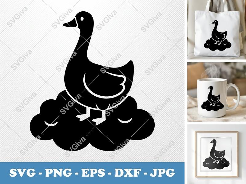Goose Sitting on a Cloud SVG | Puffy Soft Shapes | SVG, PNG, DXF, EPS for Cricut & Silhouette