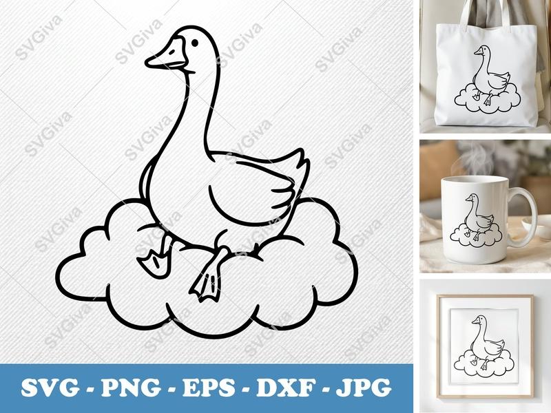 Goose Sitting on Cloud SVG | Simple Minimalist Cut File | Bold Contour Design | Cricut Silhouette | PNG DXF EPS