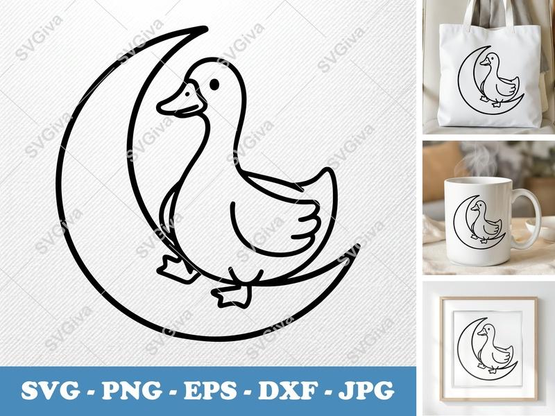 Goose Sitting on Moon SVG | Friendly Rounded Bean-Shaped Design | PNG DXF EPS | Cricut Silhouette File