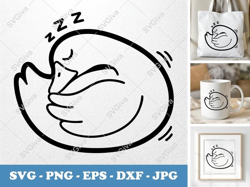 Goose Sleeping SVG, Double Outline Minimalist Design | PNG DXF EPS | Cricut Silhouette Cut File