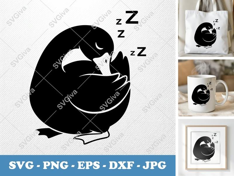 Goose Sleeping SVG | Puffy Pillow Soft Design | PNG DXF EPS | Cricut Silhouette File