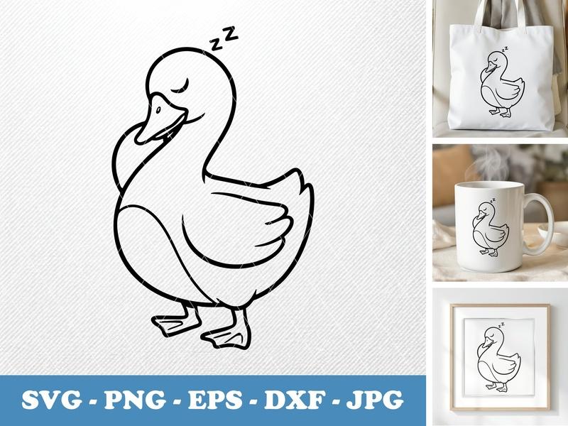 Goose sleeping SVG, Rounded body, friendly bean-shaped design, Cute Animal Svg, Duck Svg Files, Cricut, Silhouette, Png Dxf Eps Cut File