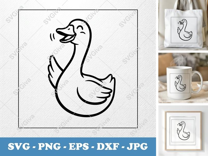 Goose Smiling Happily SVG | Bold Contour, Simple Character | PNG DXF EPS | Cricut Silhouette Cut File