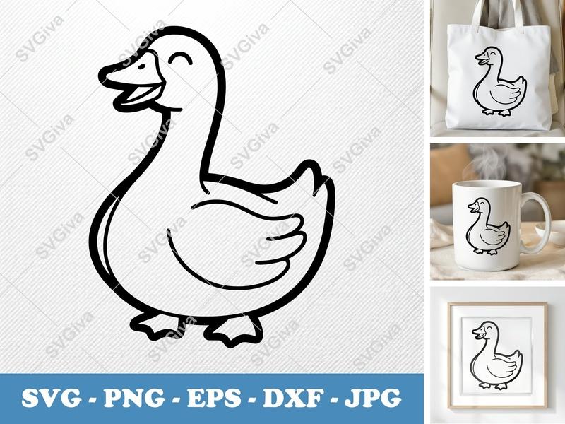 Goose Smiling Happily SVG | Double Outline, Basic Shapes Cut File | PNG DXF EPS | Cricut Silhouette Farm Animal