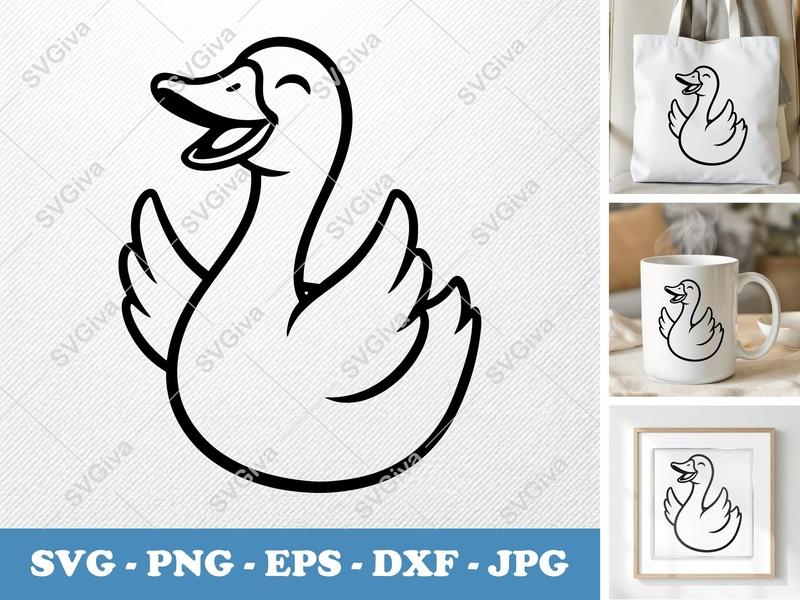 Goose SVG | Happy Cute Goose Flying | PNG EPS DXF | Cricut Silhouette Cut File, Farm Animal Clipart Vector