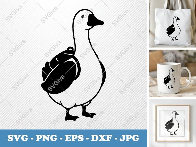 Goose SVG, Modern Clean Goose with Backpack, Cute Bird Outline | PNG EPS DXF | Cricut & Silhouette File