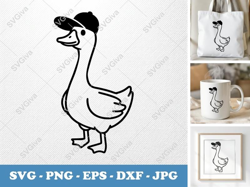 Goose SVG, Modern Goose with Hat | Farm Animal Cut File for Cricut, Silhouette | PNG EPS DXF Vector Clipart