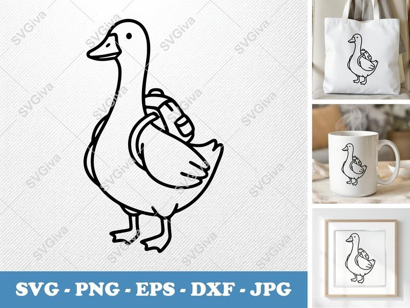 Goose wearing backpack SVG | Friendly Bean-Shaped Cut File | PNG DXF EPS for Cricut Silhouette