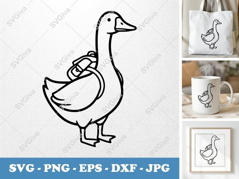 Goose Wearing Backpack SVG PNG DXF EPS | Animal Cut File Cricut Silhouette