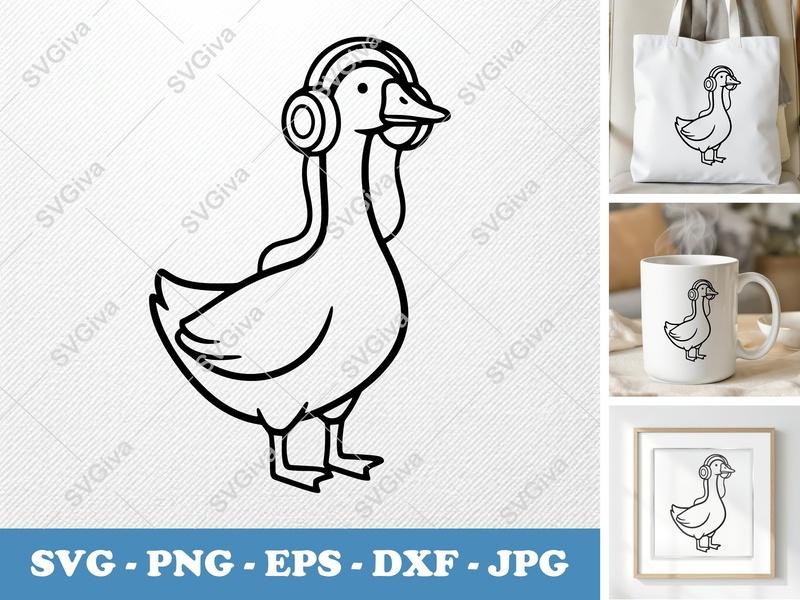 Goose Wearing Headphones SVG PNG DXF EPS | Music Animal Cut File Cricut Silhouette